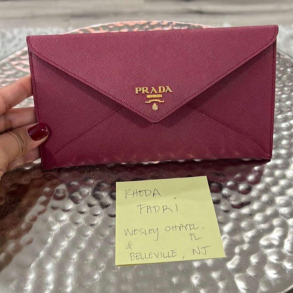 💯Authentic Prada Saffiano Long Envelope Wallet Fuschia